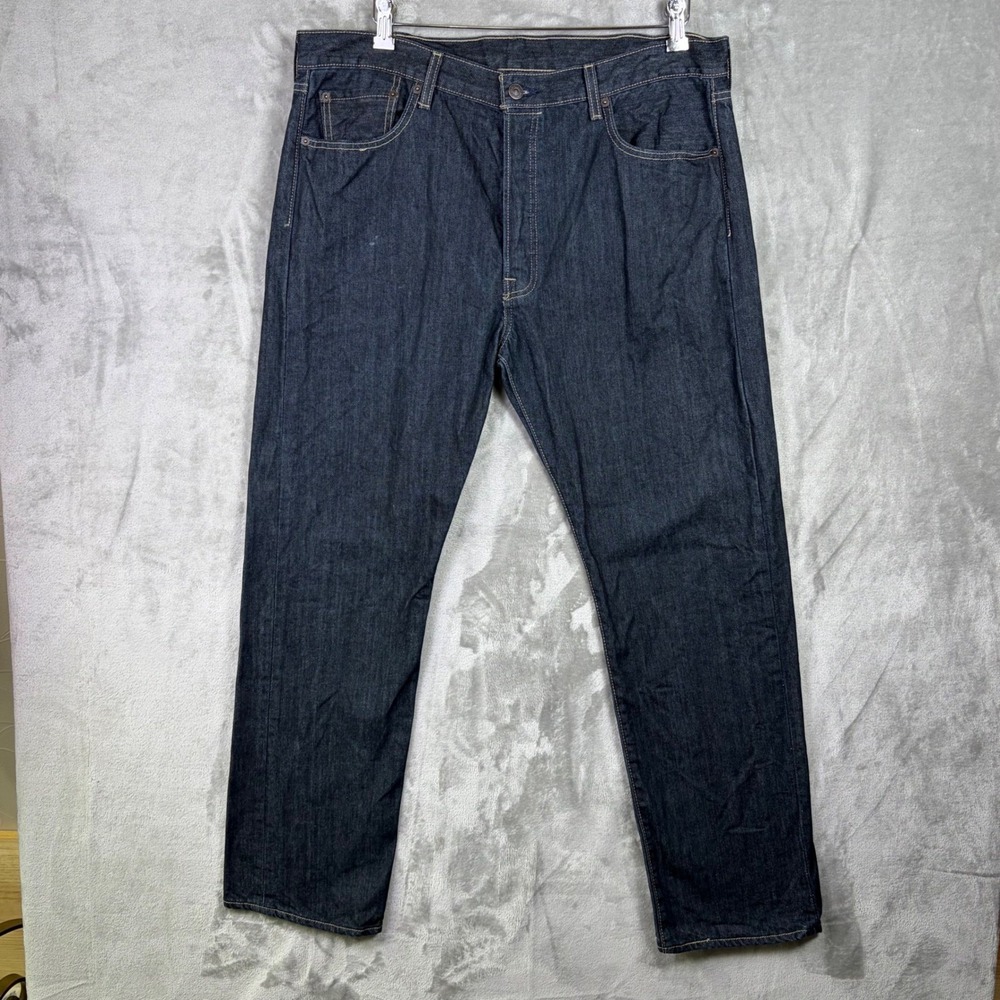 Levi 501 Jeans Dark Wash Denim Pants 36x30 Straight Leg Button Fly Mens - Picture 2 of 12